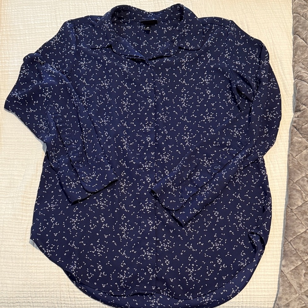 Massimo Dutti Dark Blue Blouse with White Geometric Design
